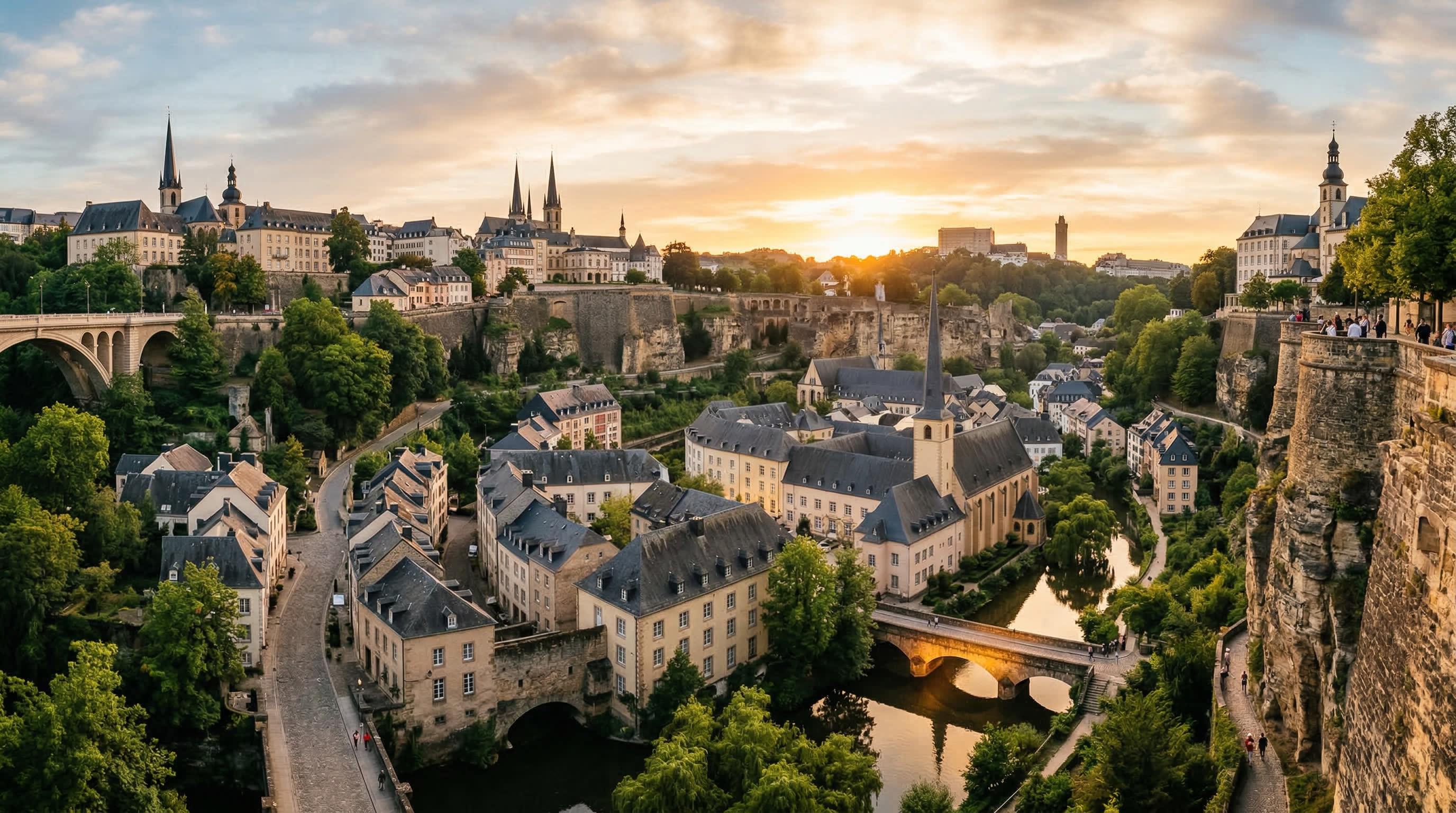 Vue panoramique de Luxembourg-Ville au coucher du soleil